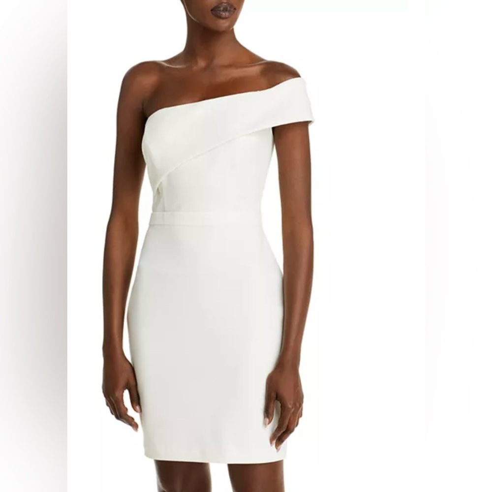 #338 AQUA FORMAL White One-Shoulder Scuba Crepe Bodycon Mini Dress